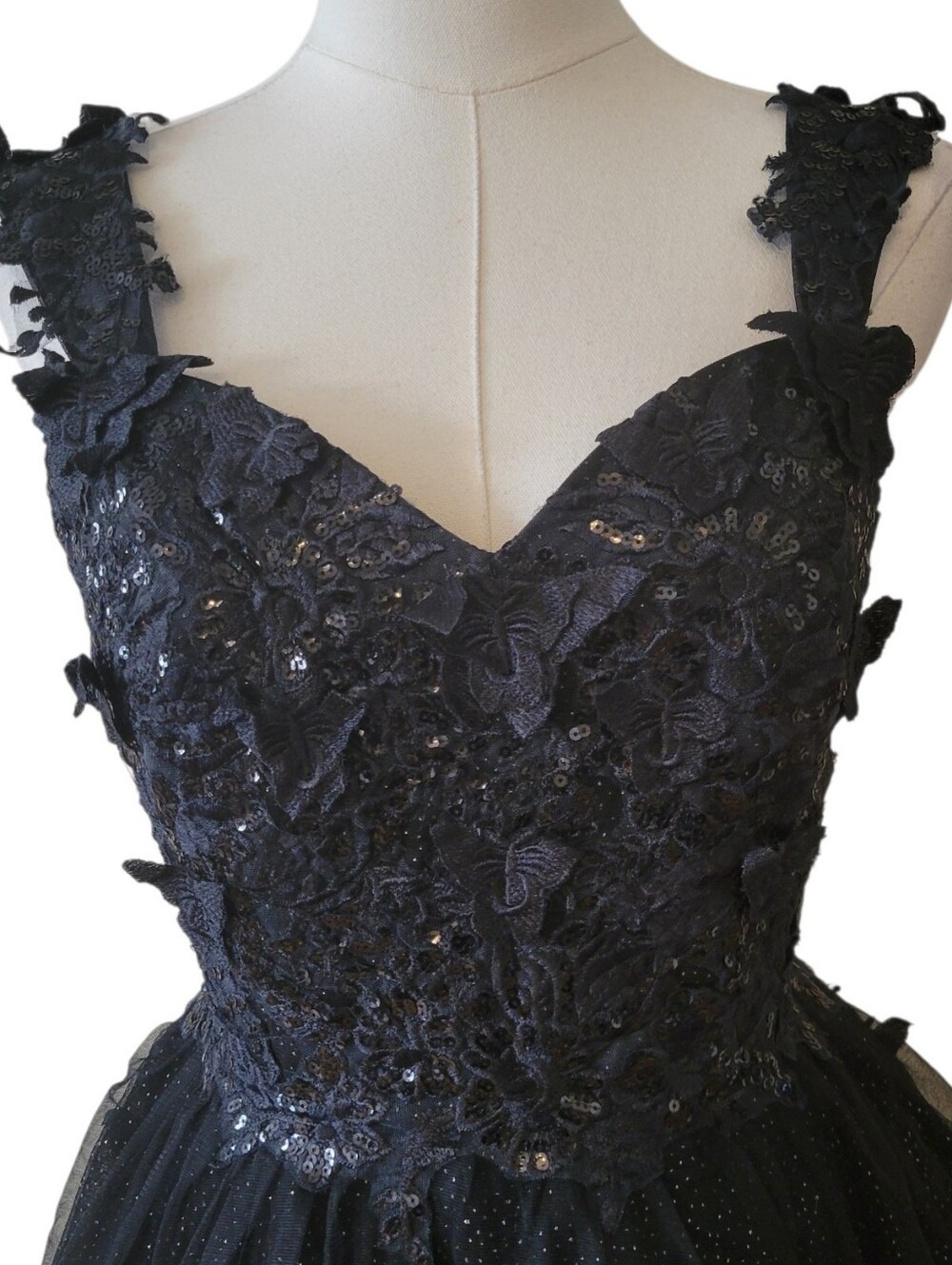 Black Whimsigoth Tulle Fairy Lace-up Back Mini Dress Size 6 - Picture 2 of 4